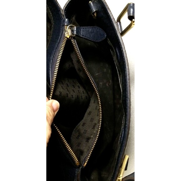 Authentic Daks London Satchel Handbag Purse Logo Blue Leather Studs Footed - Picture 14 of 16